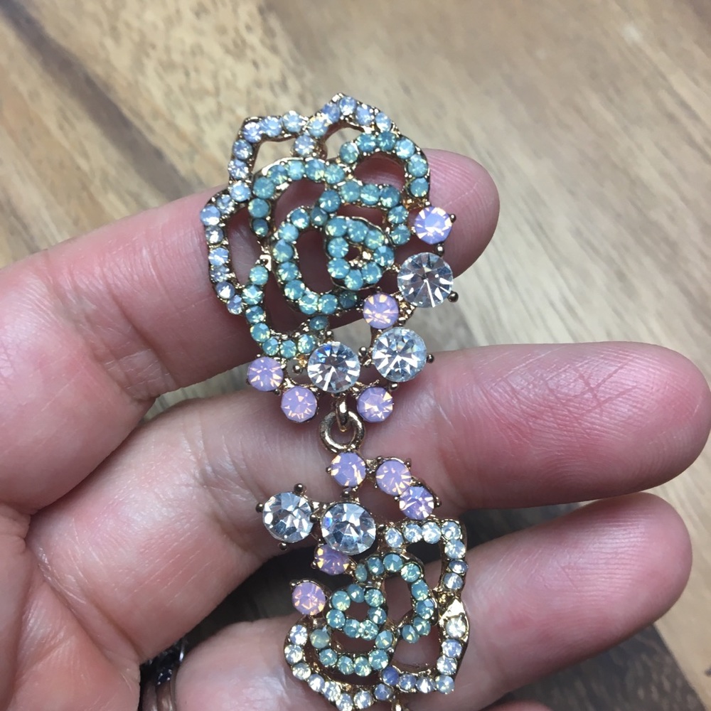 Dangling Crystal Earrings | Multi-color Rose - Picture 3 of 5